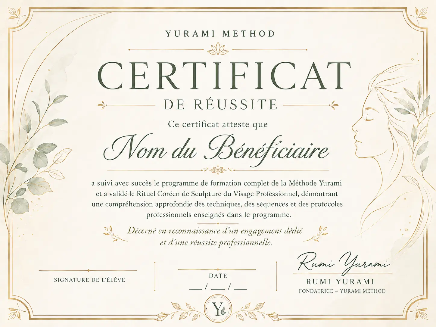Certificat de réussite Yurami Method