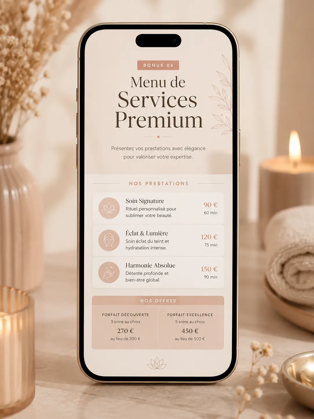 Menu de Services Premium